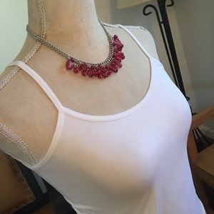 Fuchsia pink beaded fringe chain link necklace